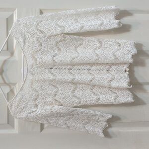 Zara Women's White Lace 3/4 Sleeve Top w/Zippered Back Size Large (Runs Small)